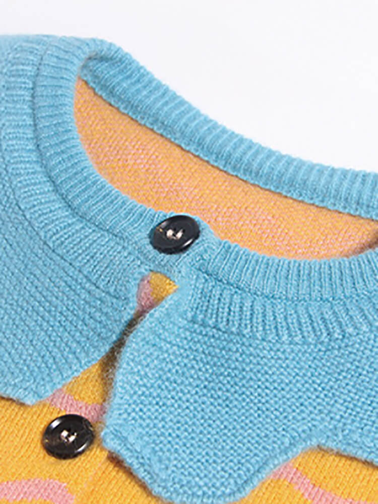 Girls Colorful Button-Up Cashmere Cardigan with Scalloped Trim